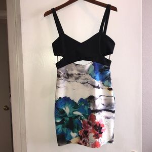 Black and floral tight mini dress